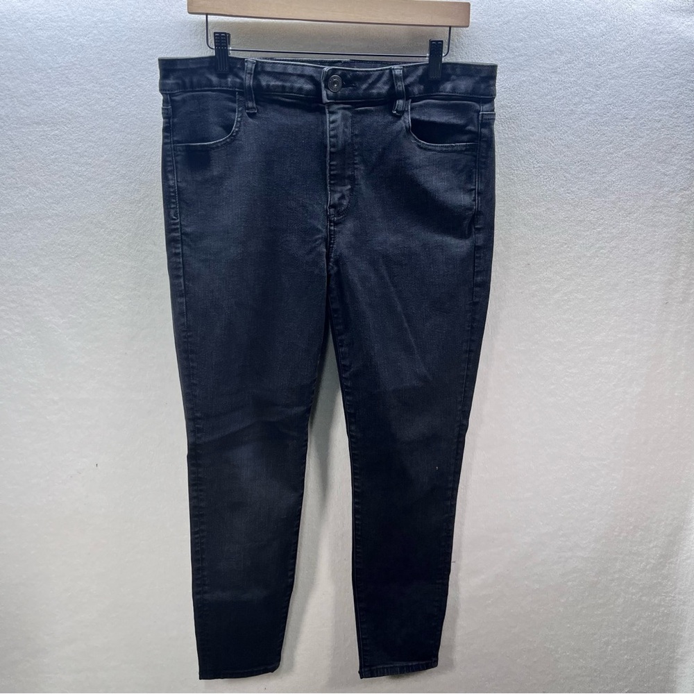 American Eagle Hi-Rise Jegging Jeans Womens 14 Short Stretch Black Denim 3090